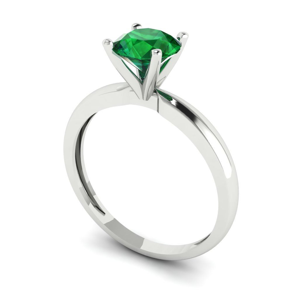 1 cttw Simulated Emerald Solitaire  Engagement Ring - Solid Gold (Round Cut,6.5mm)