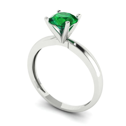 1 cttw Simulated Emerald Solitaire  Engagement Ring - Solid Gold (Round Cut,6.5mm)