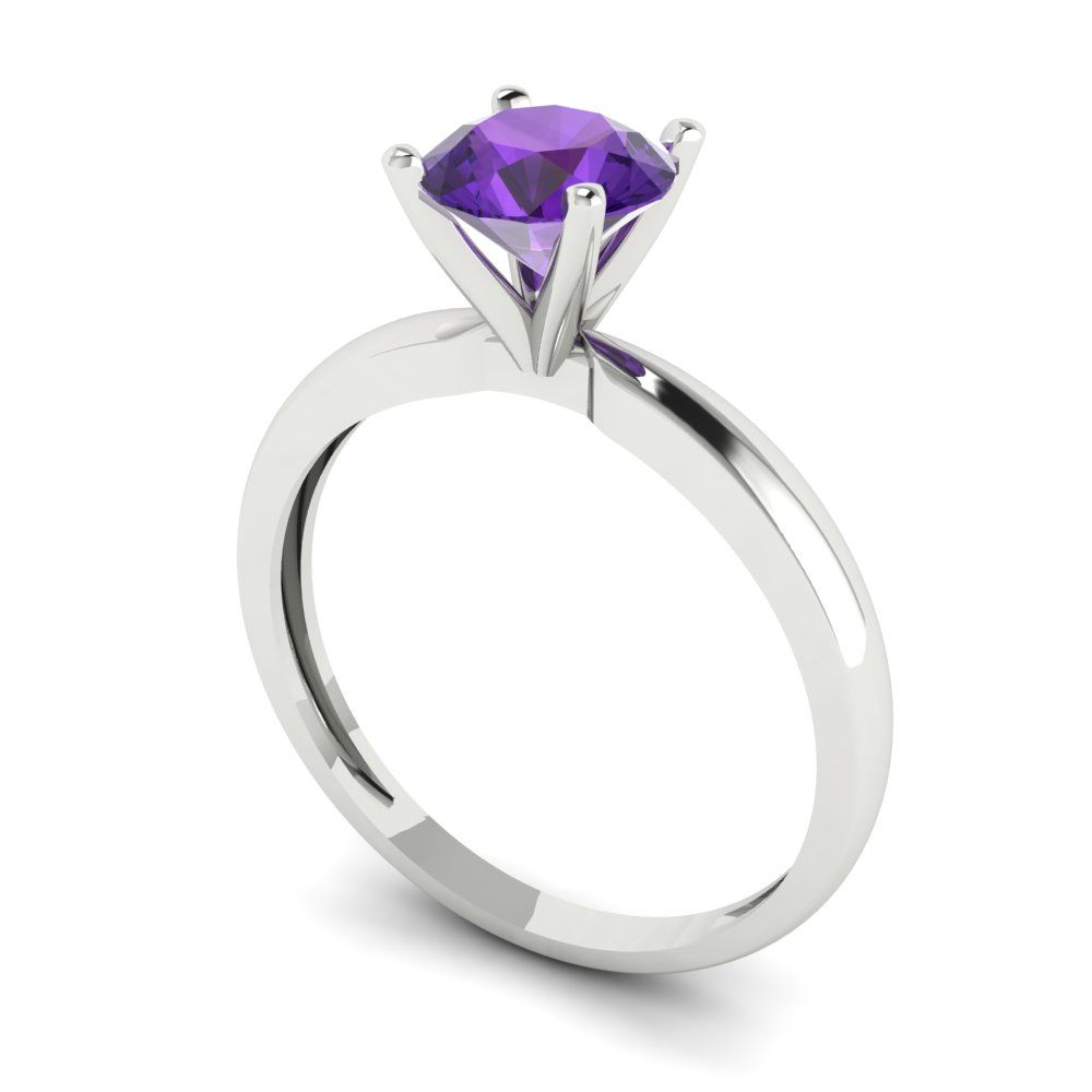 1 cttw Natural Amethyst Solitaire  Engagement Ring - Solid Gold (Round Cut,6.5mm)