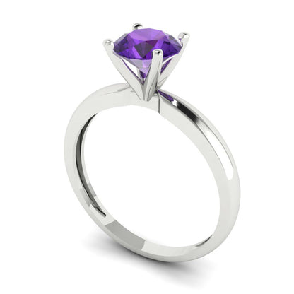 1 cttw Natural Amethyst Solitaire  Engagement Ring - Solid Gold (Round Cut,6.5mm)