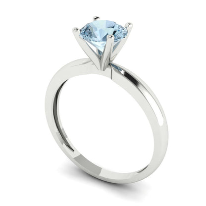 1 cttw Natural Aquamarine Solitaire  Engagement Ring - Solid Gold (Round Cut,6.5mm)