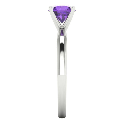 1 cttw Natural Amethyst Solitaire  Engagement Ring - Solid Gold (Round Cut,6.5mm)