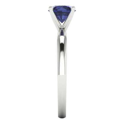 1 cttw Simulated Blue Sapphire Solitaire  Engagement Ring - Solid Gold (Round Cut,6.5mm)