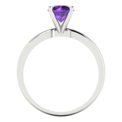 1 cttw Natural Amethyst Solitaire  Engagement Ring - Solid Gold (Round Cut,6.5mm)
