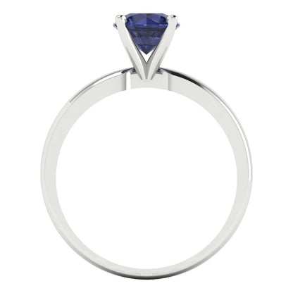 1 cttw Simulated Blue Sapphire Solitaire  Engagement Ring - Solid Gold (Round Cut,6.5mm)