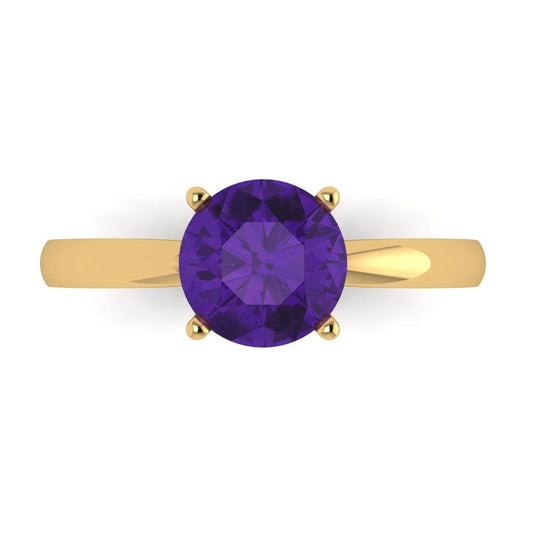 1.5 cttw Natural Amethyst Solitaire  Engagement Ring - Solid Yellow Gold (VVS1, Round Cut,7.5mm)