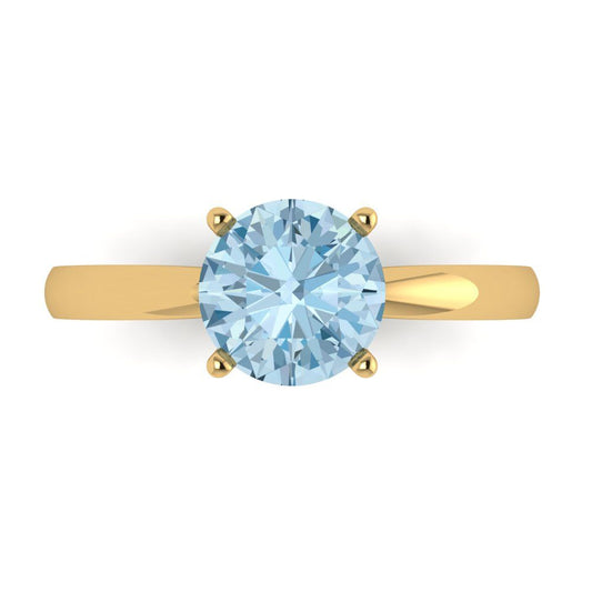 1.5 cttw Zirconia Simulated Blue Diamond Solitaire  Engagement Ring - Solid Yellow Gold (VVS1, Round Cut,7.5mm)