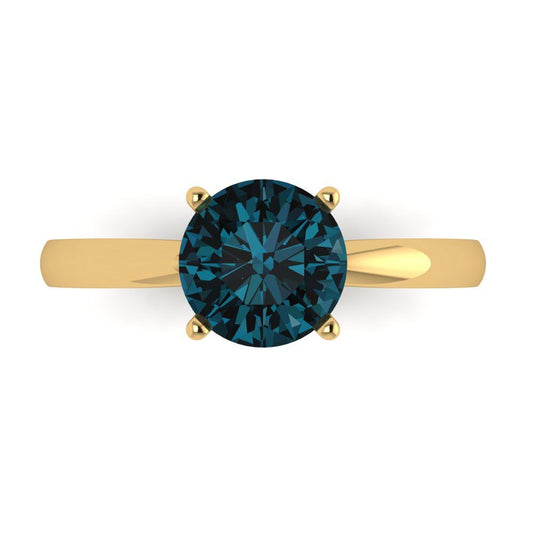 1.5 cttw Natural London Blue Topaz Solitaire  Engagement Ring - Solid Yellow Gold (VVS1, Round Cut,7.5mm)