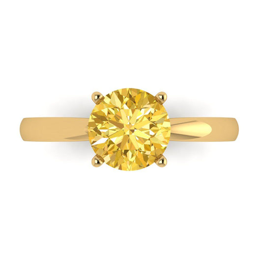 1.5 cttw Natural Citrine Solitaire  Engagement Ring - Solid Yellow Gold (VVS1, Round Cut,7.5mm)