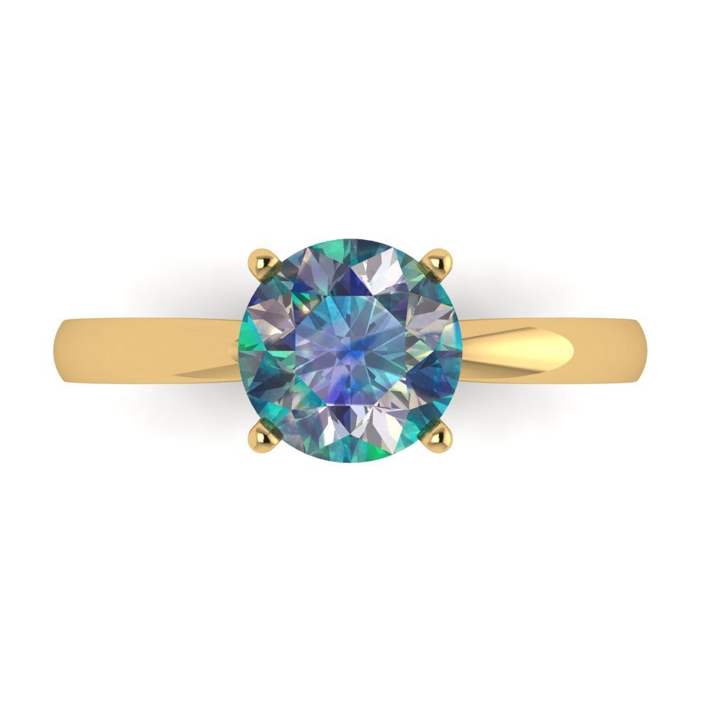 1.5 cttw Blue Moissanite Solitaire  Engagement Ring - Solid Gold (Round Cut,7.5mm)