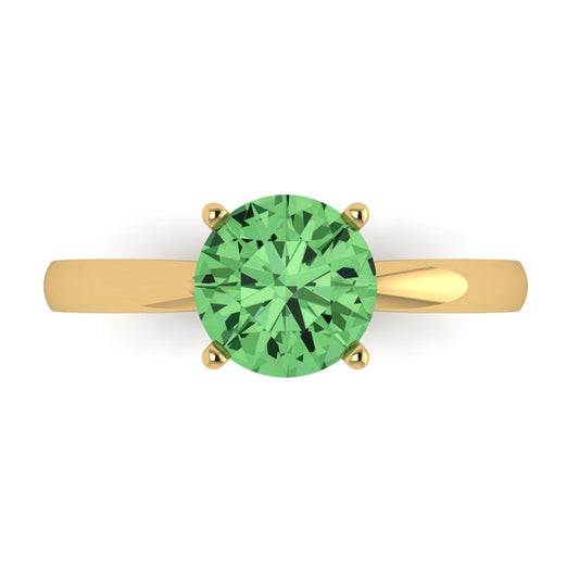 1.5 cttw Zirconia Simulated Green Diamond Solitaire  Engagement Ring - Solid Yellow Gold (VVS1, Round Cut,7.5mm)