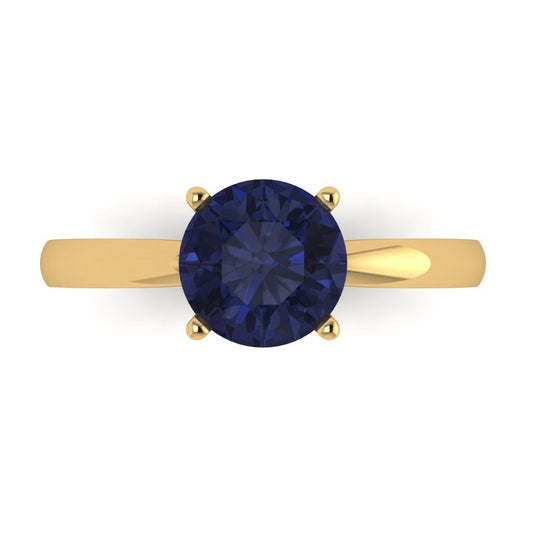 1.5 cttw Simulated Blue Sapphire Solitaire  Engagement Ring - Solid Yellow Gold (VVS1, Round Cut,7.5mm)