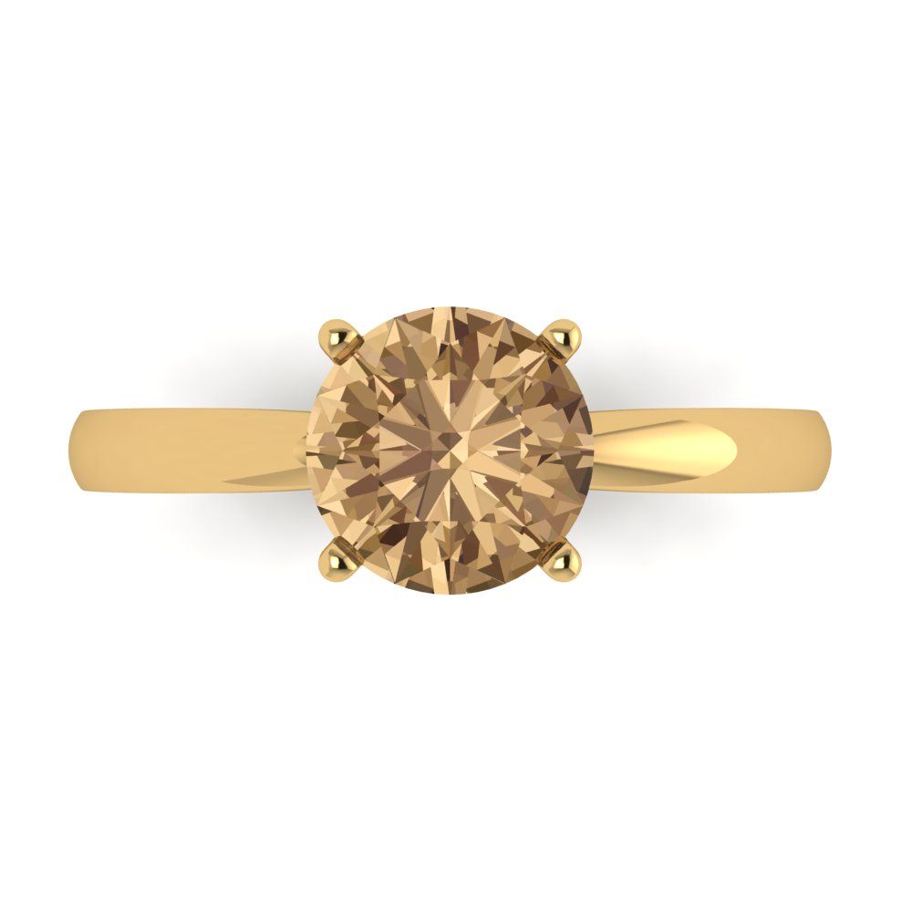 1.5 cttw Zirconia Simulated Champagne Diamond Solitaire  Engagement Ring - Solid Gold (VVS1, Round Cut,7.5mm)