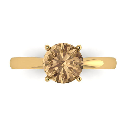 1.5 cttw Zirconia Simulated Champagne Diamond Solitaire  Engagement Ring - Solid Yellow Gold (VVS1, Round Cut,7.5mm)