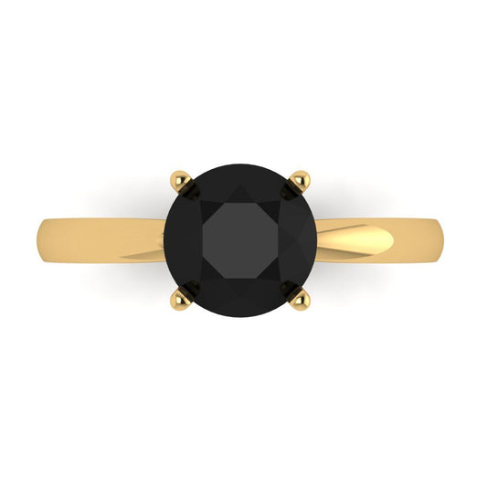 1.5 cttw Natural Onyx Solitaire  Engagement Ring - Solid Yellow Gold (VVS1, Round Cut,7.5mm)