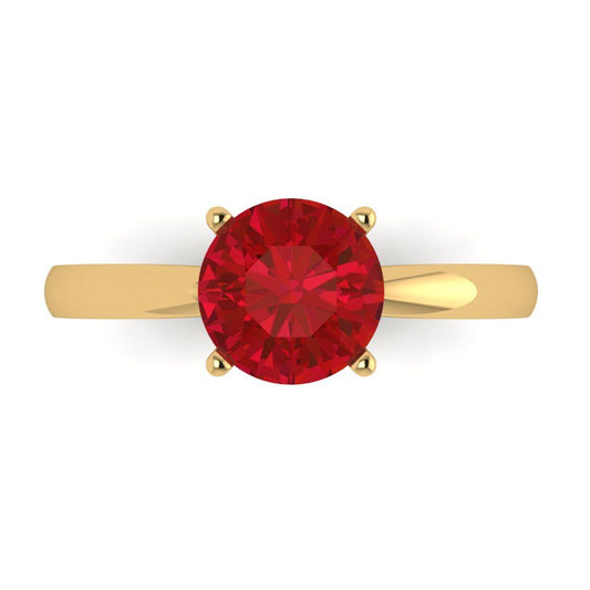 1.5 cttw Simulated Ruby Solitaire  Engagement Ring - Solid Yellow Gold (VVS1, Round Cut,7.5mm)