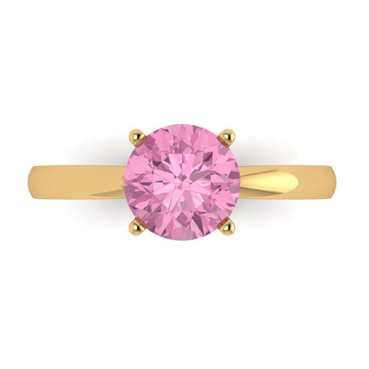 1.5 cttw Zirconia Simulated Pink Diamond Solitaire  Engagement Ring - Solid Yellow Gold (VVS1, Round Cut,7.5mm)