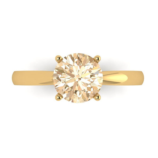 1.5 cttw Natural Morganite Solitaire  Engagement Ring - Solid Yellow Gold (VVS1, Round Cut,7.5mm)