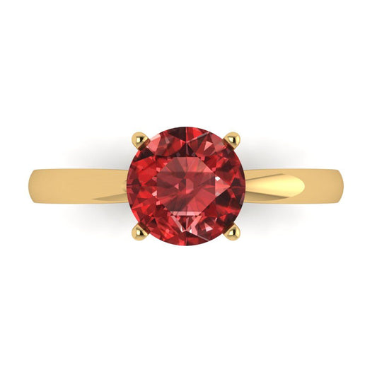 1.5 cttw Natural Garnet Solitaire  Engagement Ring - Solid Yellow Gold (VVS1, Round Cut,7.5mm)