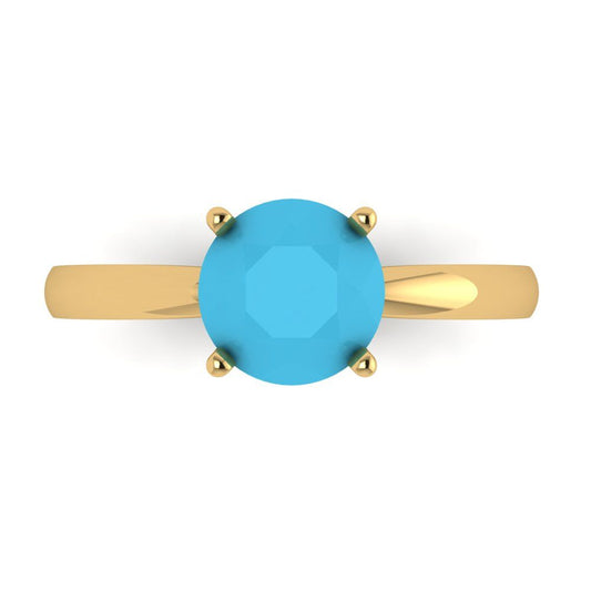 1.5 cttw Simulated Turquoise Solitaire  Engagement Ring - Solid Yellow Gold (VVS1, Round Cut,7.5mm)
