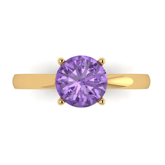 1.5 cttw Simulated Alexandrite Solitaire  Engagement Ring - Solid Yellow Gold (VVS1, Round Cut,7.5mm)