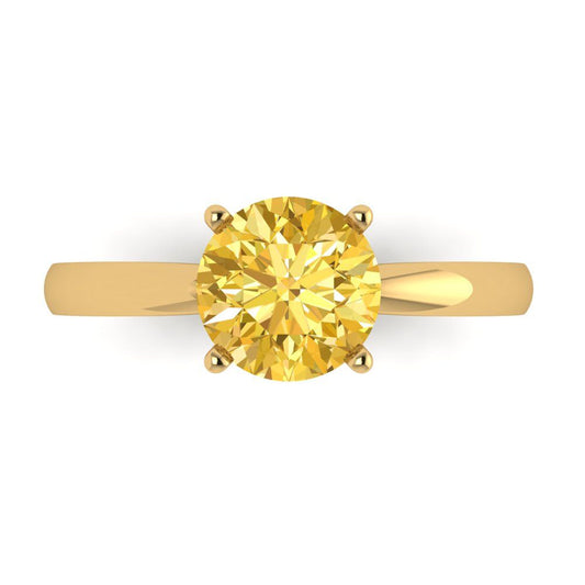 1.5 cttw Zirconia Simulated Yellow Diamond Solitaire  Engagement Ring - Solid Yellow Gold (VVS1, Round Cut,7.5mm)