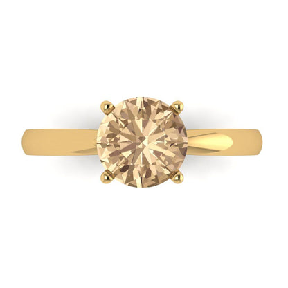 1.5 cttw Yellow Moissanite Solitaire  Engagement Ring - Solid Gold (Round Cut,7.5mm)