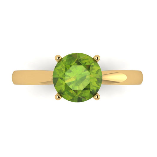 1.5 cttw Natural Peridot Solitaire  Engagement Ring - Solid Yellow Gold (VVS1, Round Cut,7.5mm)