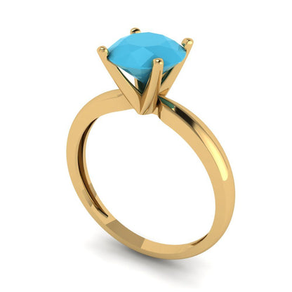 1.5 cttw Simulated Turquoise Solitaire  Engagement Ring - Solid Gold (Round Cut,7.5mm)