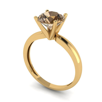 1.5 cttw Zirconia Simulated Champagne Diamond Solitaire  Engagement Ring - Solid Gold (VVS1, Round Cut,7.5mm)