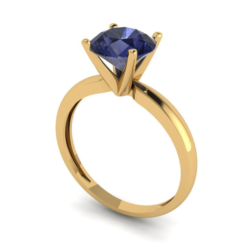 1.5 ct Brilliant Round Cut Simulated Blue Sapphire Stone Yellow Gold Solitaire Ring