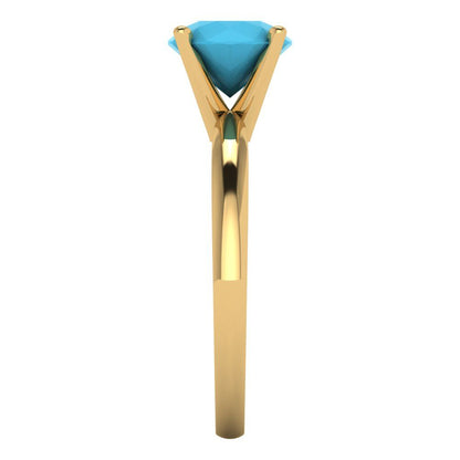 1.5 cttw Simulated Turquoise Solitaire  Engagement Ring - Solid Gold (Round Cut,7.5mm)