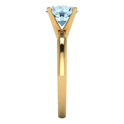 1.5 cttw Natural Aquamarine Solitaire  Engagement Ring - Solid Gold (Round Cut,7.5mm)