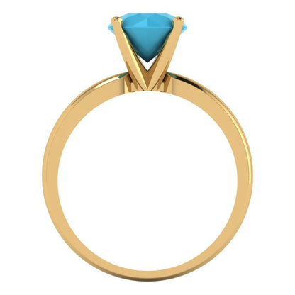 1.5 cttw Simulated Turquoise Solitaire  Engagement Ring - Solid Gold (Round Cut,7.5mm)