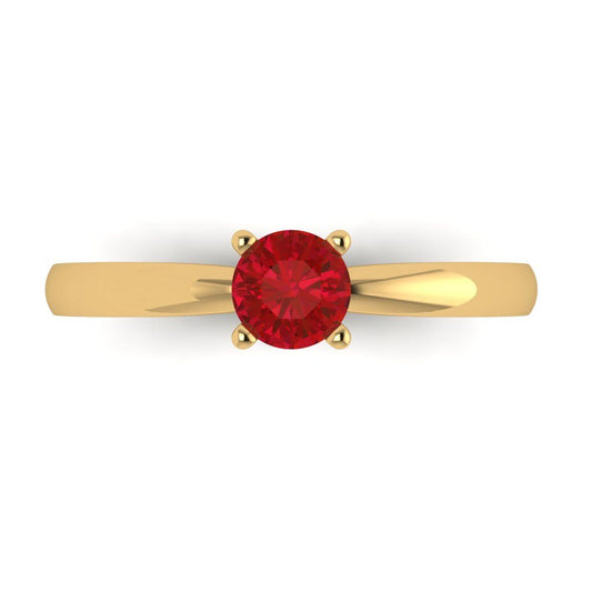 0.5 cttw Simulated Ruby Solitaire  Engagement Ring - Solid Yellow Gold (VVS1, Round Cut,5.0mm)