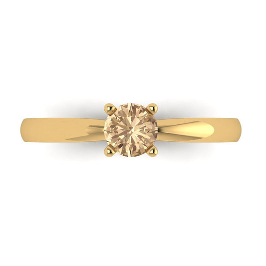0.5 cttw Yellow Moissanite Solitaire  Engagement Ring - Solid Yellow Gold (VVS1, Round Cut,5.0mm)