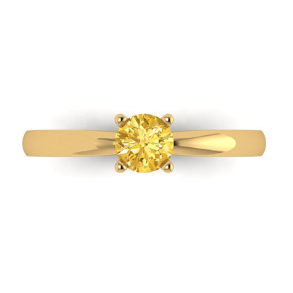 0.5 cttw Zirconia Simulated Yellow Diamond Solitaire  Engagement Ring - Solid Gold (VVS1, Round Cut,5.0mm)