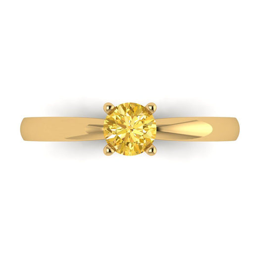 0.5 cttw Zirconia Simulated Yellow Diamond Solitaire  Engagement Ring - Solid Yellow Gold (VVS1, Round Cut,5.0mm)