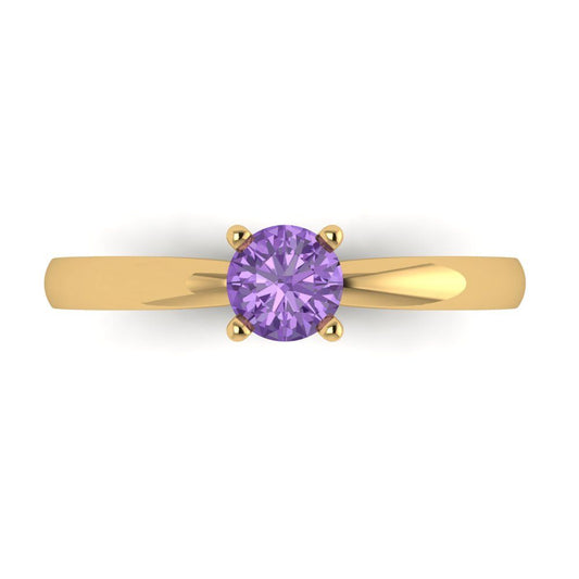 0.5 cttw Simulated Alexandrite Solitaire  Engagement Ring - Solid Yellow Gold (VVS1, Round Cut,5.0mm)