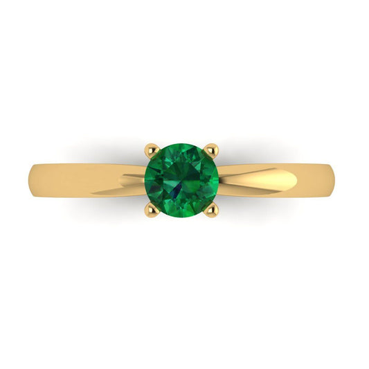 0.5 cttw Simulated Emerald Solitaire  Engagement Ring - Solid Yellow Gold (VVS1, Round Cut,5.0mm)