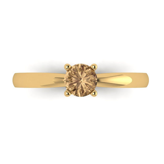 0.5 cttw Zirconia Simulated Champagne Diamond Solitaire  Engagement Ring - Solid Yellow Gold (VVS1, Round Cut,5.0mm)