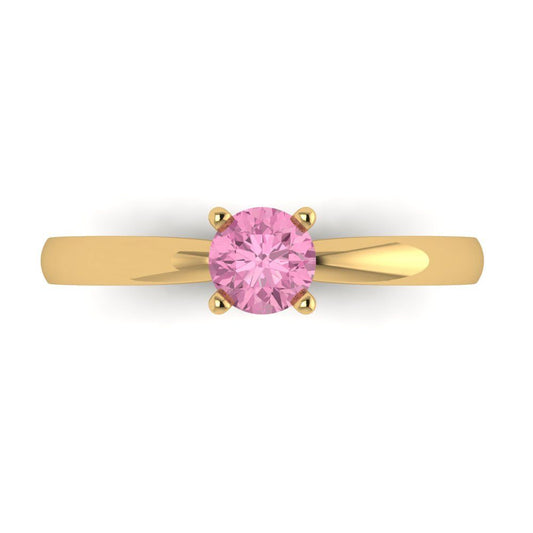 0.5 cttw Zirconia Simulated Pink Diamond Solitaire  Engagement Ring - Solid Yellow Gold (VVS1, Round Cut,5.0mm)