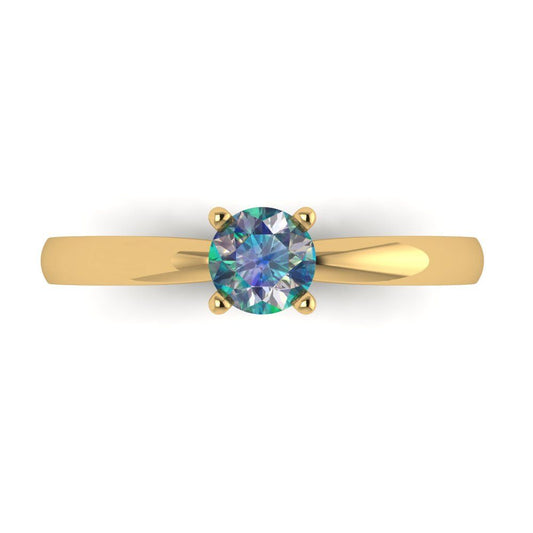 0.5 cttw Blue Moissanite Solitaire  Engagement Ring - Solid Yellow Gold (VVS1, Round Cut,5.0mm)
