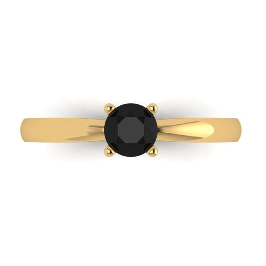 0.5 cttw Natural Onyx Solitaire  Engagement Ring - Solid Yellow Gold (VVS1, Round Cut,5.0mm)