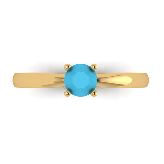 0.5 cttw Simulated Turquoise Solitaire  Engagement Ring - Solid Yellow Gold (VVS1, Round Cut,5.0mm)