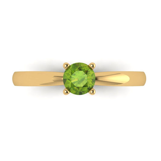 0.5 cttw Natural Peridot Solitaire  Engagement Ring - Solid Yellow Gold (VVS1, Round Cut,5.0mm)