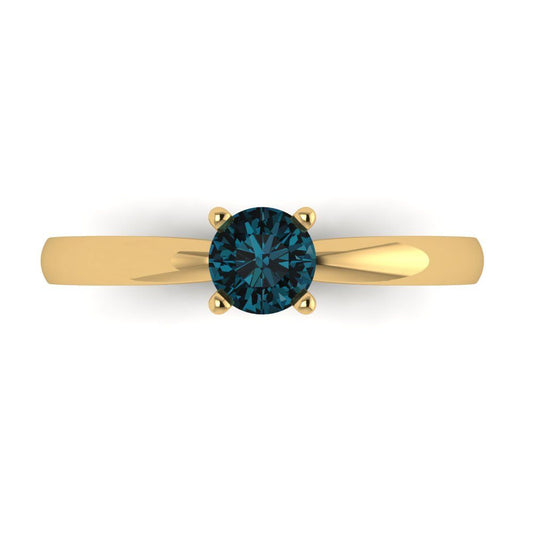 0.5 cttw Natural London Blue Topaz Solitaire  Engagement Ring - Solid Yellow Gold (VVS1, Round Cut,5.0mm)