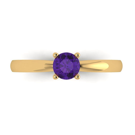 0.5 cttw Natural Amethyst Solitaire  Engagement Ring - Solid Yellow Gold (VVS1, Round Cut,5.0mm)