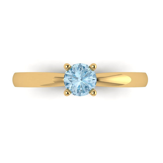 0.5 cttw Natural Aquamarine Solitaire  Engagement Ring - Solid Yellow Gold (VVS1, Round Cut,5.0mm)