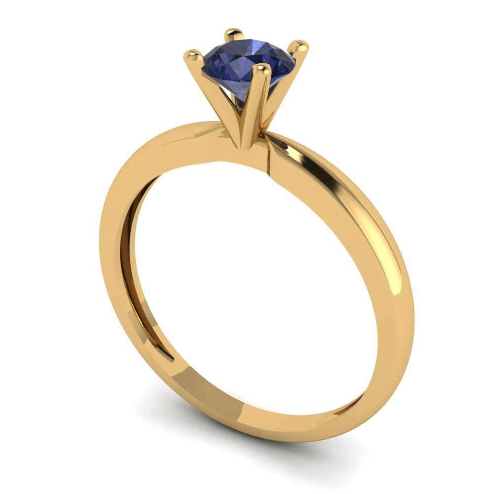 0.5 cttw Simulated Blue Sapphire Solitaire  Engagement Ring - Solid Gold (Round Cut,5.0mm)